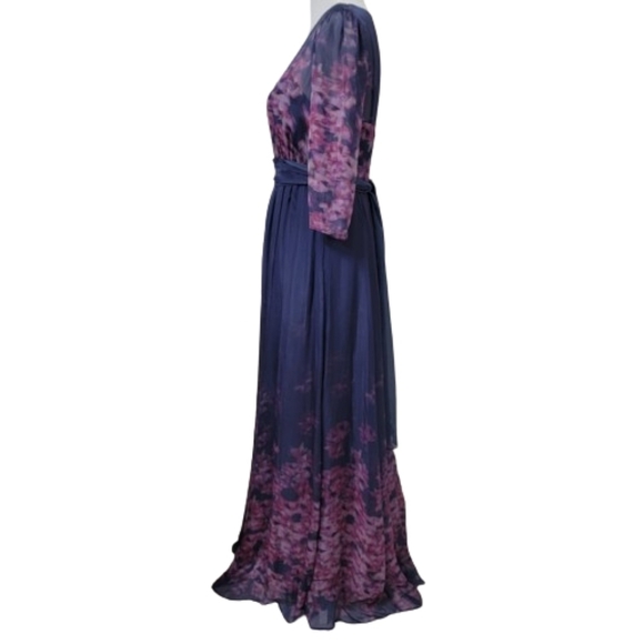 Luxe by Seraphine Size 6 Navy Blue & Pink Floral Silk Maternity Gown - Picture 2 of 16